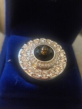 Kurt Geiger Silver-Tone Round  ring with Black Center  and Clear Crystals Ring